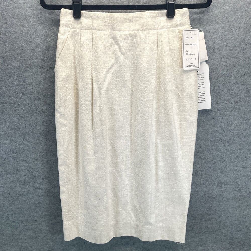 Vintage Carlisle 100% Silk Knee-Length Pencil Skirt "Coconut" Cream/Ivory NOS